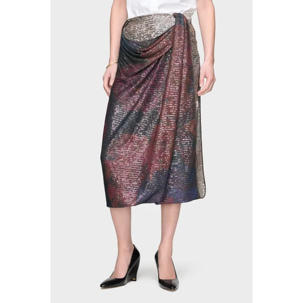 Maison Margiela Printed Paillettes Draped Maxi Skirt in Mist | Maxi Skirts | Coveti