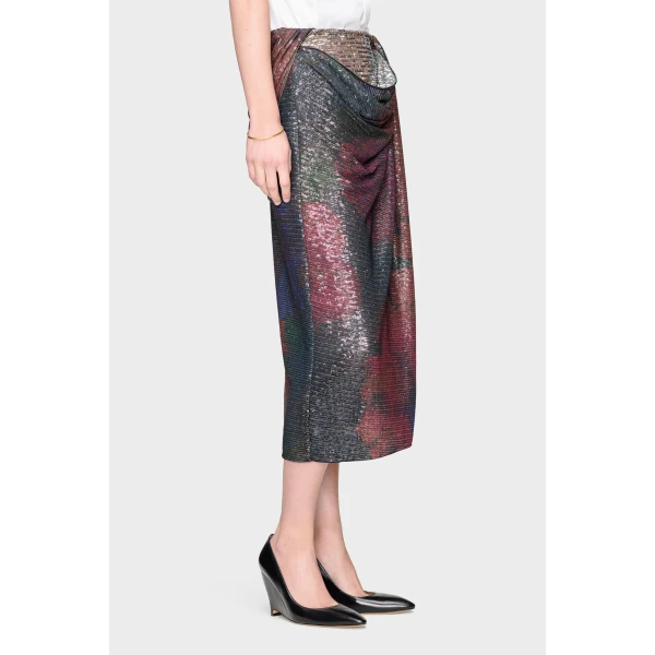 Maison Margiela Printed Paillettes Draped Maxi Skirt in Mist | Maxi Skirts | Coveti