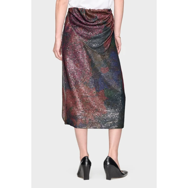 Maison Margiela Printed Paillettes Draped Maxi Skirt in Mist | Maxi Skirts | Coveti