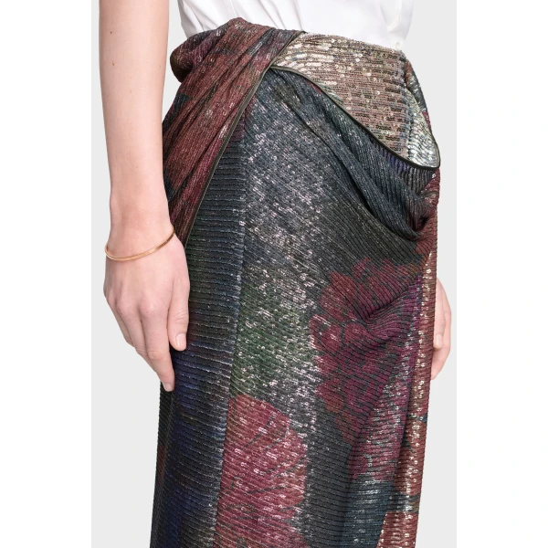 Maison Margiela Printed Paillettes Draped Maxi Skirt in Mist | Maxi Skirts | Coveti