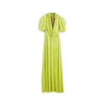 Maison Margiela Puff-Sleeve Velvet Cowl Maxi Dress in Lime Green | Coveti