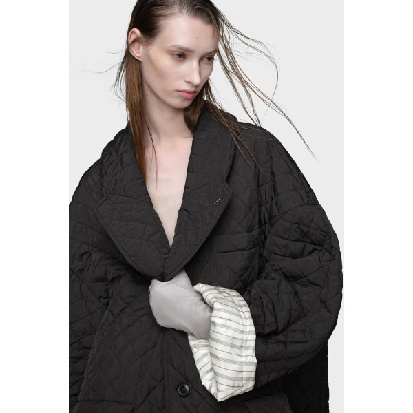 Maison Margiela Quilted Coat in Black | Coats | Coveti