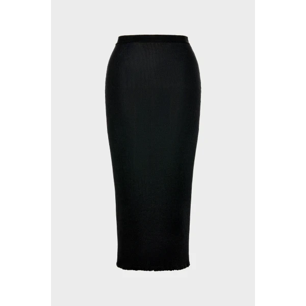 Maison Margiela Ribbed Wool Midi Skirt in Black | Midi Skirts | Coveti