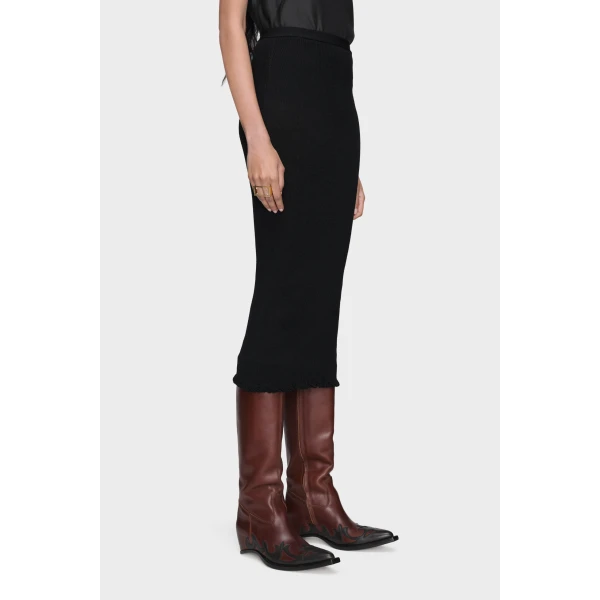Maison Margiela Ribbed Wool Midi Skirt in Black | Midi Skirts | Coveti