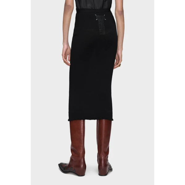 Maison Margiela Ribbed Wool Midi Skirt in Black | Midi Skirts | Coveti