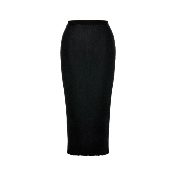 Ribbed Wool Midi Skirt in Black