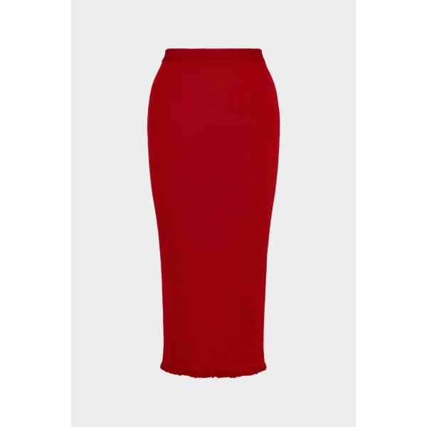 Maison Margiela Ribbed Wool Midi Skirt in Red | Midi Skirts | Coveti