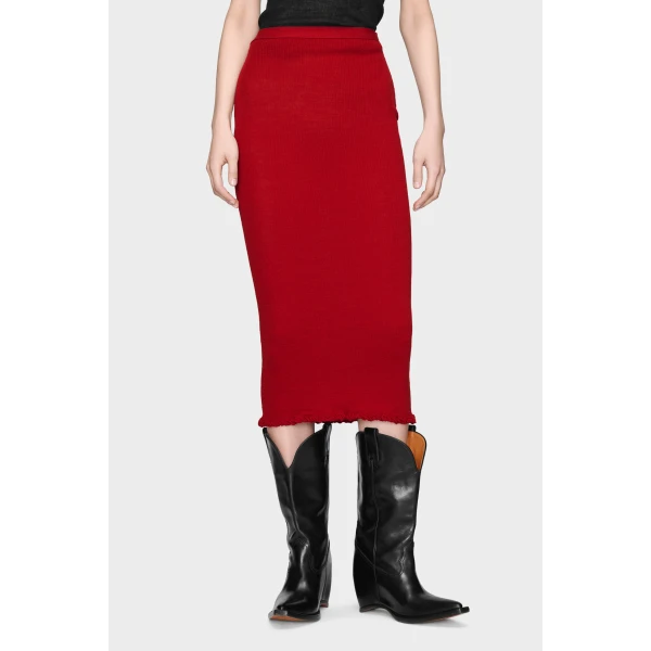 Maison Margiela Ribbed Wool Midi Skirt in Red | Midi Skirts | Coveti