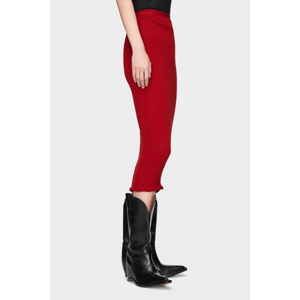 Maison Margiela Ribbed Wool Midi Skirt in Red | Midi Skirts | Coveti