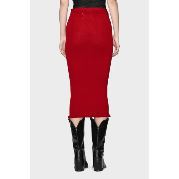 Maison Margiela Ribbed Wool Midi Skirt in Red | Midi Skirts | Coveti