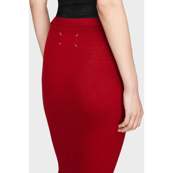 Maison Margiela Ribbed Wool Midi Skirt in Red | Midi Skirts | Coveti