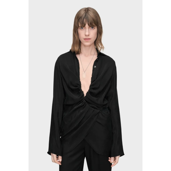 Maison Margiela Ruched Wrap Shirt in Black | Shirts | Coveti