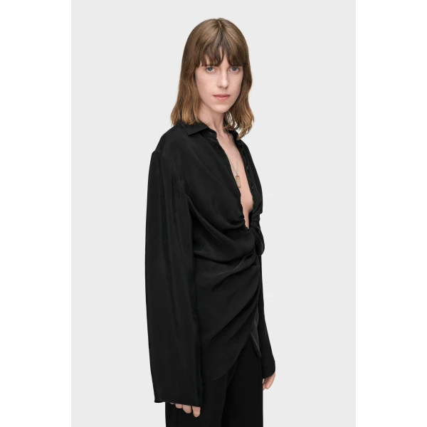 Maison Margiela Ruched Wrap Shirt in Black | Shirts | Coveti