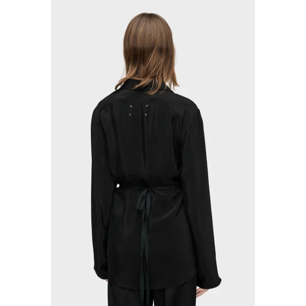 Maison Margiela Ruched Wrap Shirt in Black | Shirts | Coveti