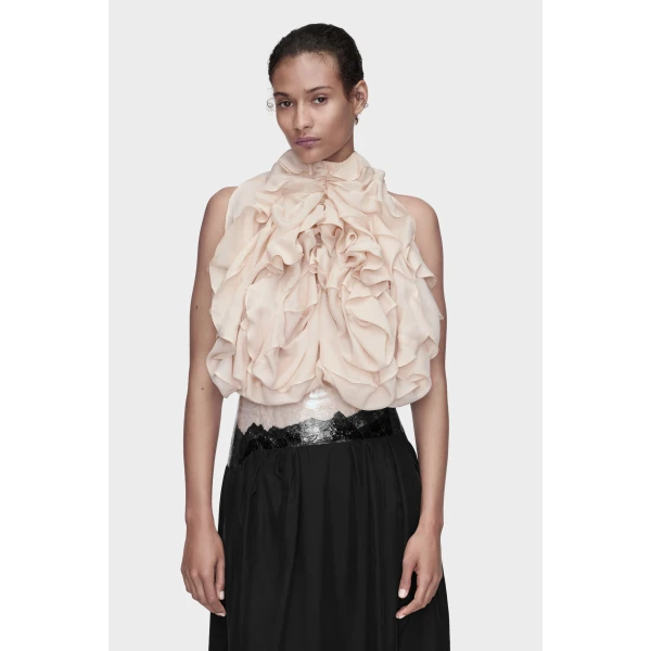 Maison Margiela Ruffle Halter Top in Sand | Sleeveless | Coveti