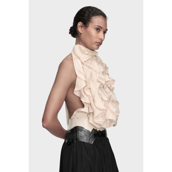 Maison Margiela Ruffle Halter Top in Sand | Sleeveless | Coveti