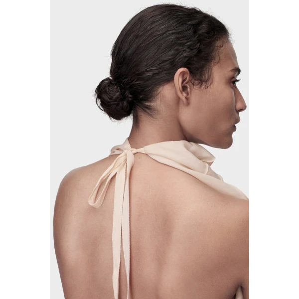Maison Margiela Ruffle Halter Top in Sand | Sleeveless | Coveti