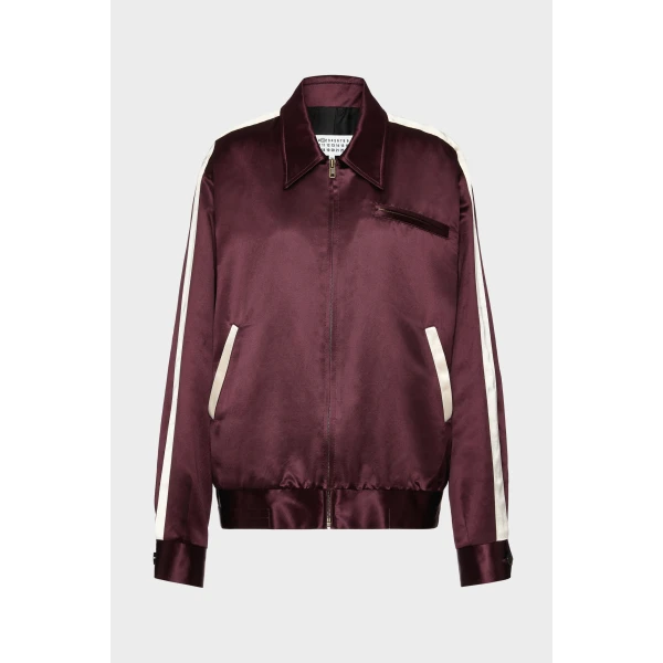 Maison Margiela Satin Bomber Jacket in Bordeaux | Jackets | Coveti