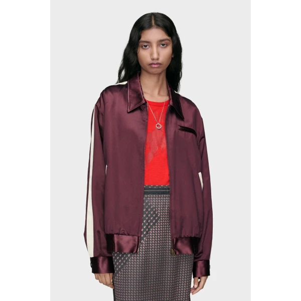 Maison Margiela Satin Bomber Jacket in Bordeaux | Jackets | Coveti