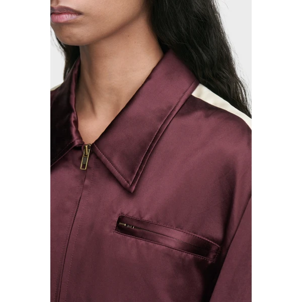 Maison Margiela Satin Bomber Jacket in Bordeaux | Jackets | Coveti