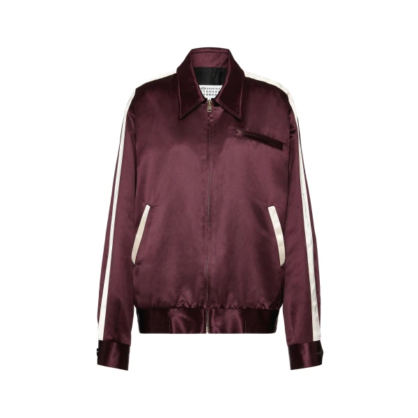 Maison Margiela Satin Bomber Jacket in Bordeaux | Coveti