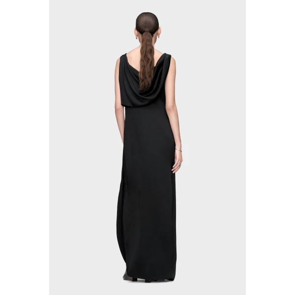 Maison Margiela Satin Draped Maxi Dress in Black | Maxi Dresses | Coveti