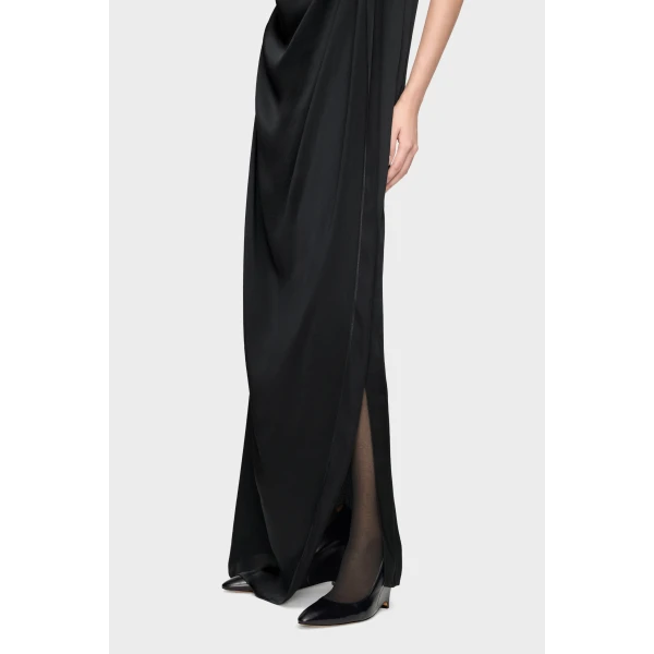 Maison Margiela Satin Draped Maxi Dress in Black | Maxi Dresses | Coveti