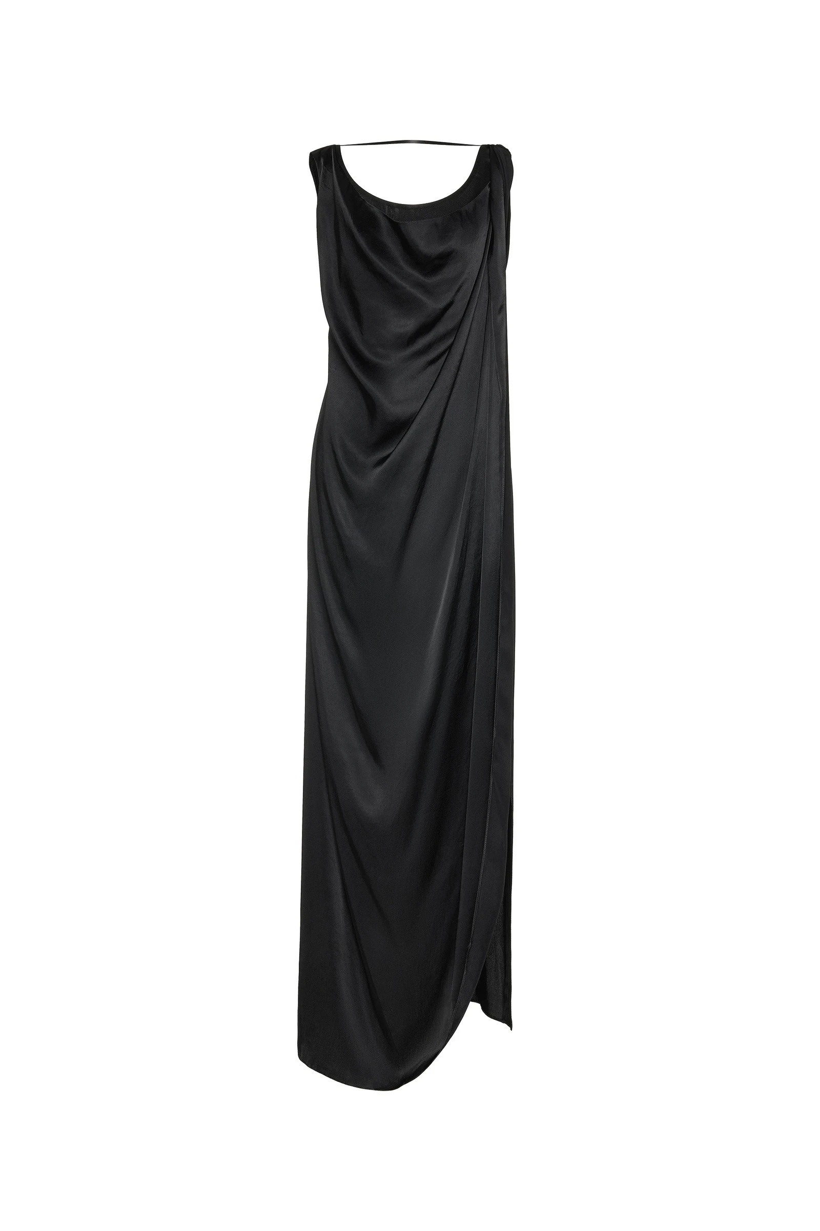 Maison Margiela Satin Draped Maxi Dress in Black Maison Margiela Satin Draped Maxi Dress in Black | Coveti