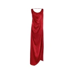 Maison Margiela Satin Draped Maxi Dress in Bordeaux | Coveti