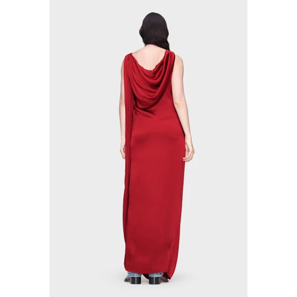 Maison Margiela Satin Draped Maxi Dress in Bordeaux | Maxi Dresses | Coveti