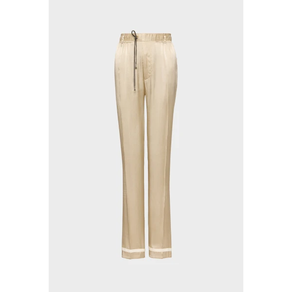Maison Margiela Satin Drawstring Trousers in Pink Beige | Wide leg pants | Coveti