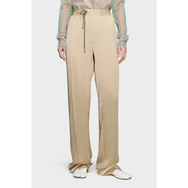 Maison Margiela Satin Drawstring Trousers in Pink Beige | Wide leg pants | Coveti