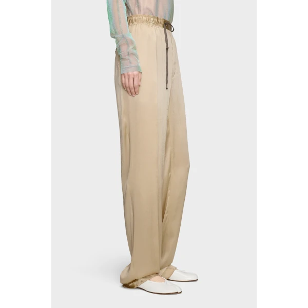 Maison Margiela Satin Drawstring Trousers in Pink Beige | Wide leg pants | Coveti