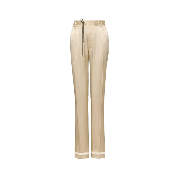 Satin Drawstring Trousers in Pink Beige