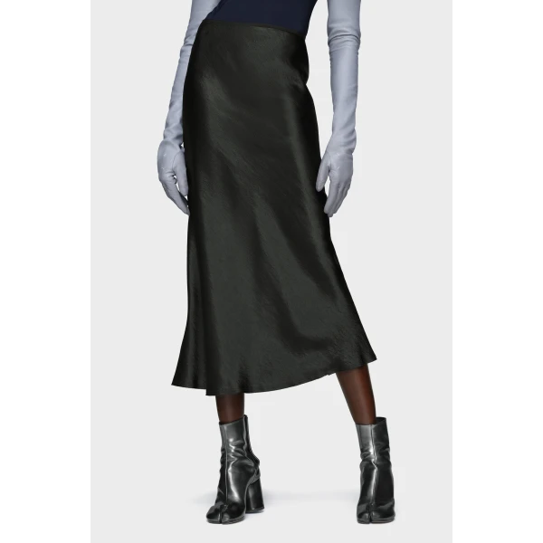 Maison Margiela Satin Midi Skirt in Black | Midi Skirts | Coveti