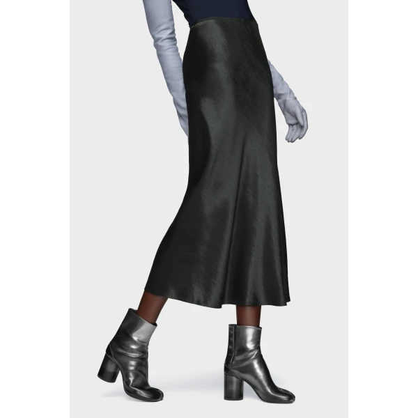 Maison Margiela Satin Midi Skirt in Black | Midi Skirts | Coveti