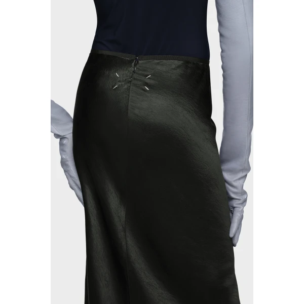 Maison Margiela Satin Midi Skirt in Black | Midi Skirts | Coveti
