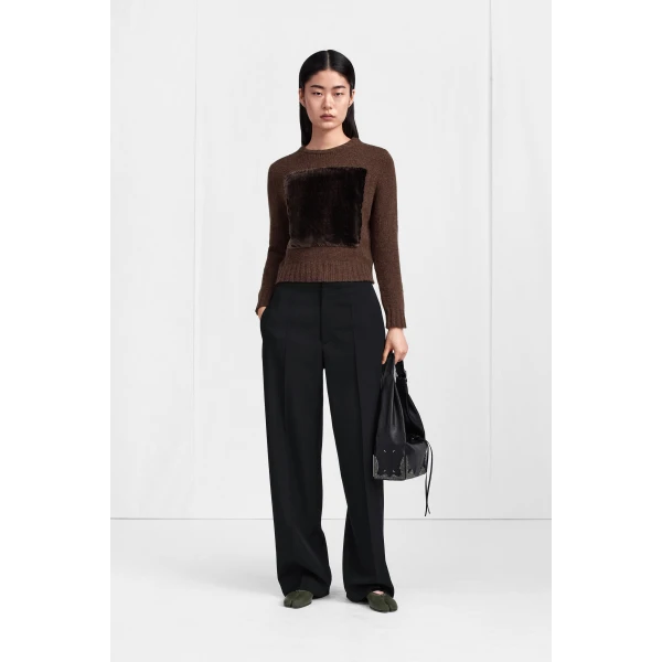 Maison Margiela Satin-Waist Virgin Wool Tuxedo Trousers in Black | Wide leg pants | Coveti