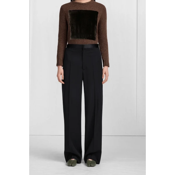 Maison Margiela Satin-Waist Virgin Wool Tuxedo Trousers in Black | Wide leg pants | Coveti