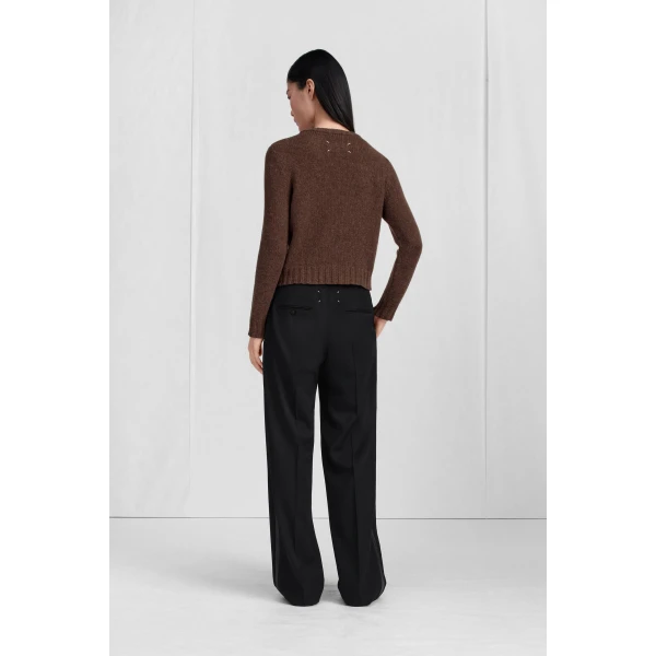 Maison Margiela Satin-Waist Virgin Wool Tuxedo Trousers in Black | Wide leg pants | Coveti