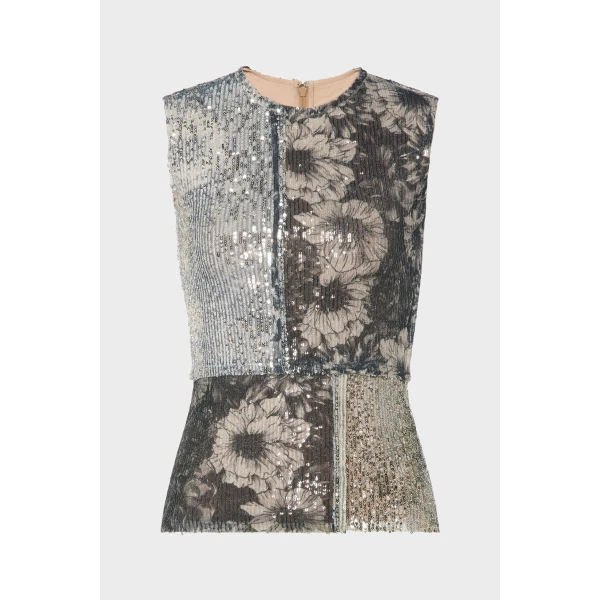 Maison Margiela Sequin Floral Top in Grey | Sleeveless | Coveti