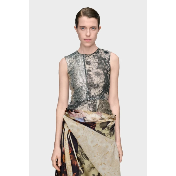 Maison Margiela Sequin Floral Top in Grey | Sleeveless | Coveti