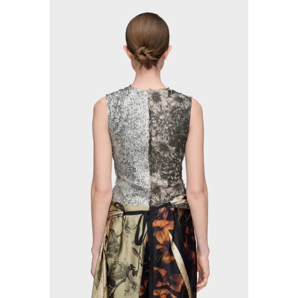 Maison Margiela Sequin Floral Top in Grey | Sleeveless | Coveti