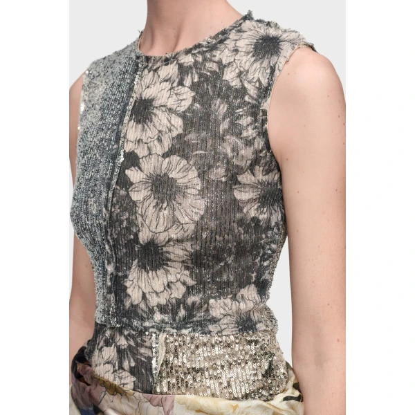 Maison Margiela Sequin Floral Top in Grey | Sleeveless | Coveti
