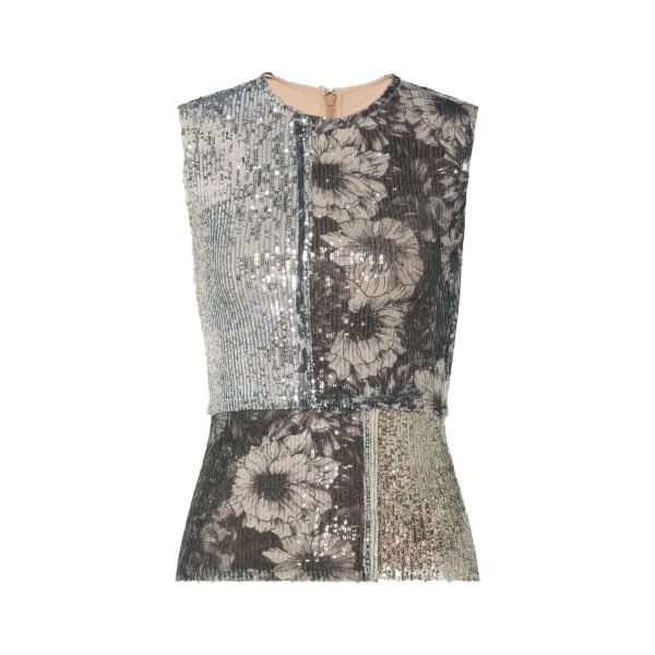 Sequin Floral Top in Grey