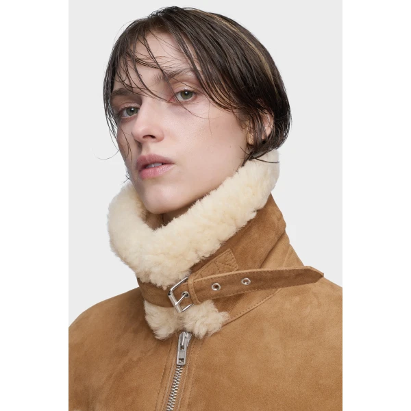 Maison Margiela Shearling Caban in Camel | Shearling Jackets | Coveti