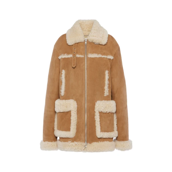 Shearling Caban in Camel