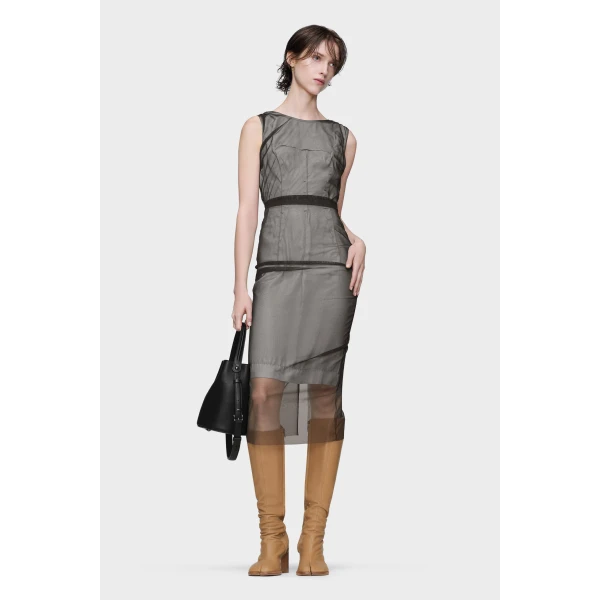 Maison Margiela Sheer Dress in Brown | Midi Dresses | Coveti