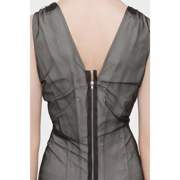 Maison Margiela Sheer Dress in Brown | Midi Dresses | Coveti