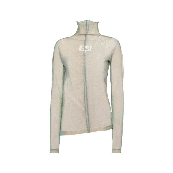 Shimmer Knit Draped Longsleeve in Light Green